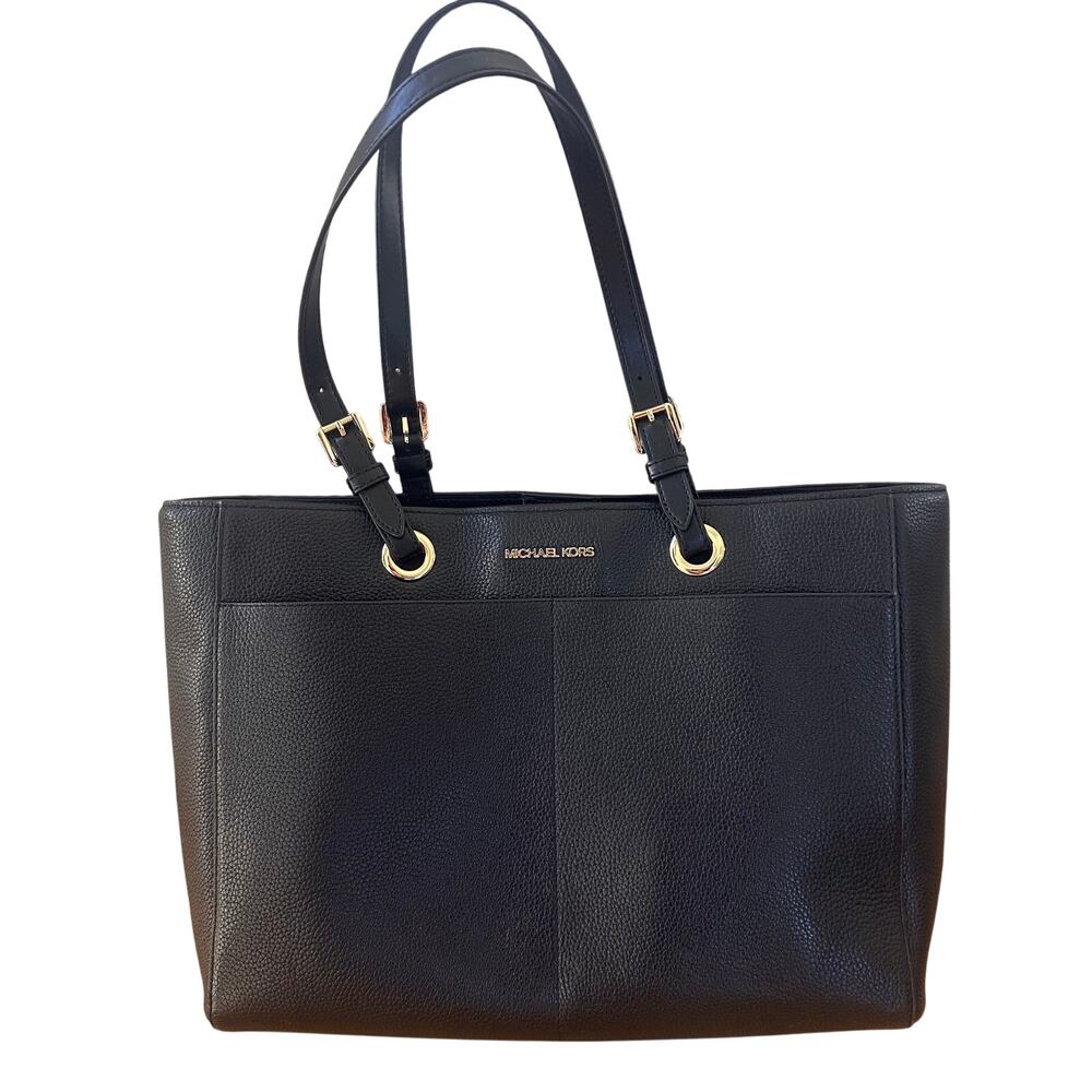 Michael Kors Black Large Pebbled Leather Commuter Tote Jet Set Travel Series